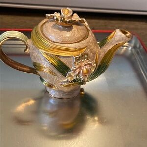 2004 Ruccini floral rhinestone decorative tea pot trinket box enamel